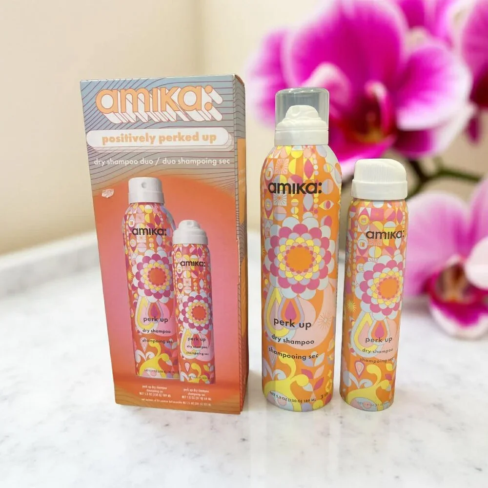 Amika Perk Up Power Up Dry Shampoo 5.3 oz and Dry Shampoo Travel size 1.8 oz